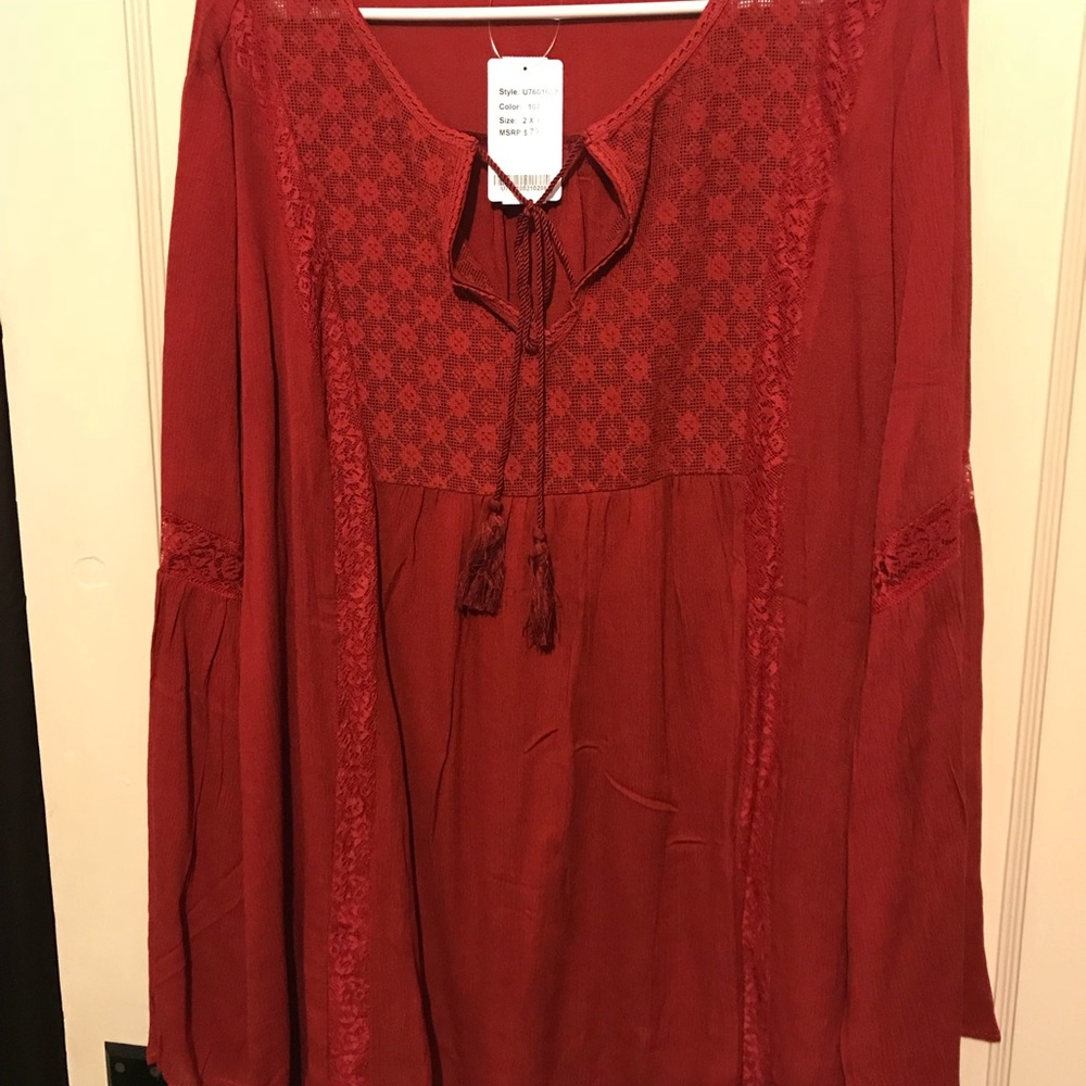 Red bell sleeve top